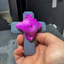 Load image into Gallery viewer, Kirby Crucifix with stand and amiibo prayer card
